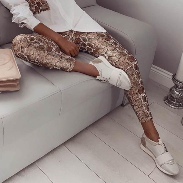 Two Piece Set Women Streetwear Snake Contrast Pocket Top Pants Design Pants Set Fashion Autumn Casual Clothes 2019 Tracksuits - Takalr