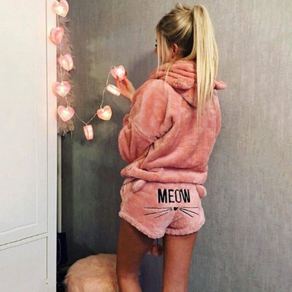 Two piece set Mohair hoodies top and cut shorts suits Casual loose sweater elastic shorts 2 piece set Women tracksuits feminino - Takalr