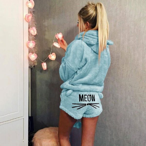 Two piece set Mohair hoodies top and cut shorts suits Casual loose sweater elastic shorts 2 piece set Women tracksuits feminino - Takalr