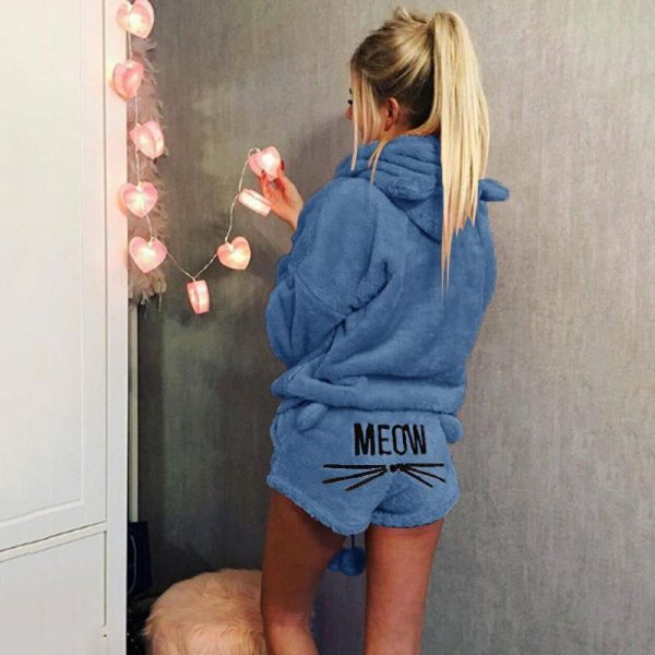 Two piece set Mohair hoodies top and cut shorts suits Casual loose sweater elastic shorts 2 piece set Women tracksuits feminino - Takalr