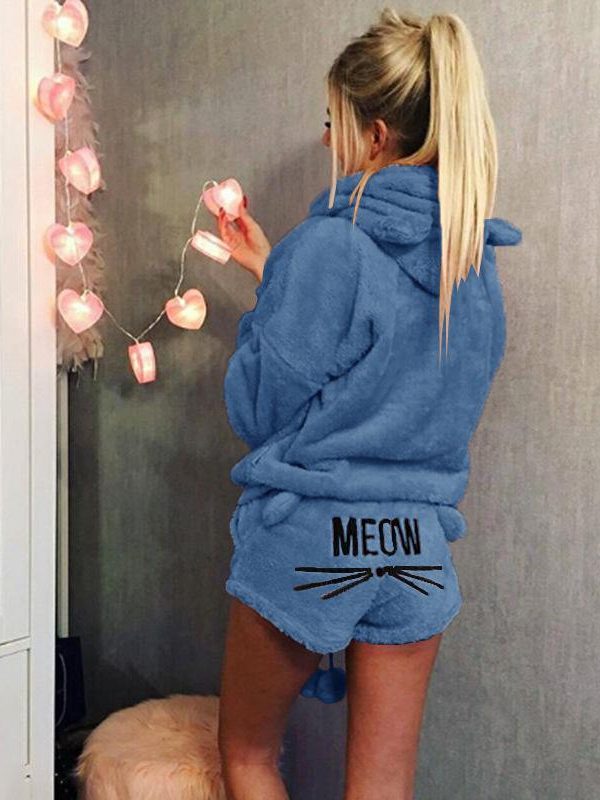 Two piece set Mohair hoodies top and cut shorts suits Casual loose sweater elastic shorts 2 piece set Women tracksuits feminino - Takalr