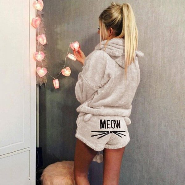 Two piece set Mohair hoodies top and cut shorts suits Casual loose sweater elastic shorts 2 piece set Women tracksuits feminino - Takalr