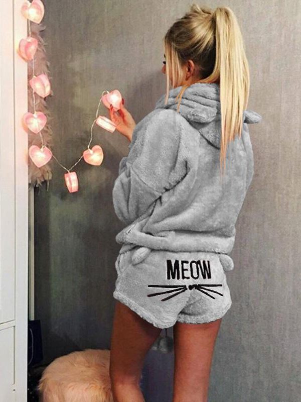 Two piece set Mohair hoodies top and cut shorts suits Casual loose sweater elastic shorts 2 piece set Women tracksuits feminino - Takalr