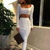 Two piece set Women long sleeve cop tops and pencil skirts suits Summer fashion solid tracksuit Womens outfit 2 piece sets - Takalr