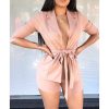 Two piece set women Solid notched neck belted blazer with shorts Summer short sleeve blazer shirts set Casual outfits femme - Takalr