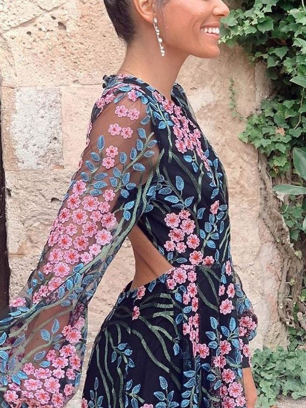 Vintage Backless Long Maxi Dress Women Floral Print Open Back Summer Beach Dress High Waist Long Sleeve Dresses Robe Femme - Takalr