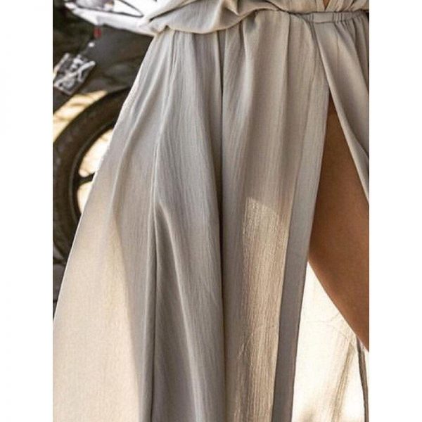 Vintage Bohemian Deep V Neck High Waist beach dress summer Dresses for women Sexy High Split Maxi Dress long dress half sleeve - Takalr