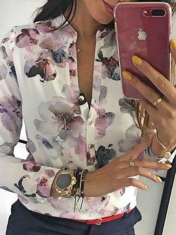 Vintage Floral Print Blouse Women 2019 Long Sleeve Button V Neck Womens Tops and Blouses Elegant Ladies Summer shirt Blusas - Takalr