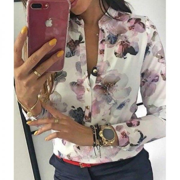 Vintage Floral Print Blouse Women 2019 Long Sleeve Button V Neck Womens Tops and Blouses Elegant Ladies Summer shirt Blusas - Takalr