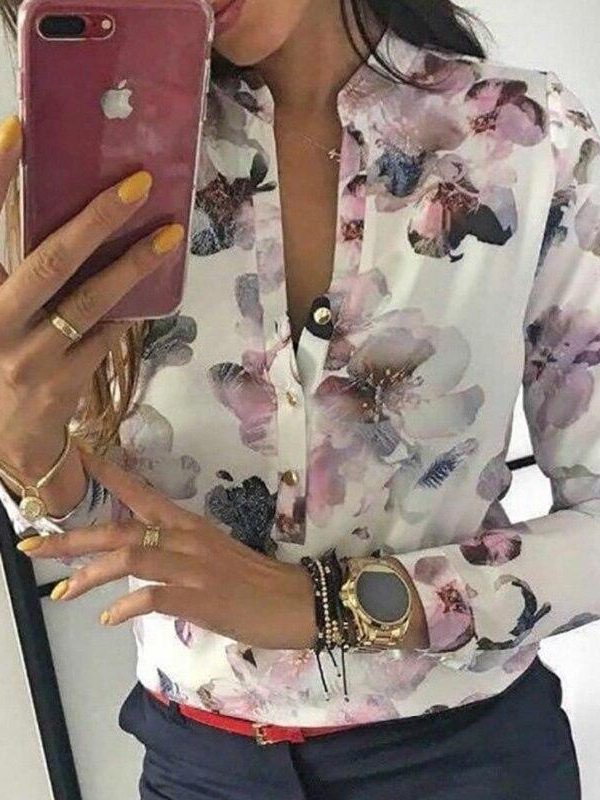 Vintage Floral Print Blouse Women 2019 Long Sleeve Button V Neck Womens Tops and Blouses Elegant Ladies Summer shirt Blusas - Takalr