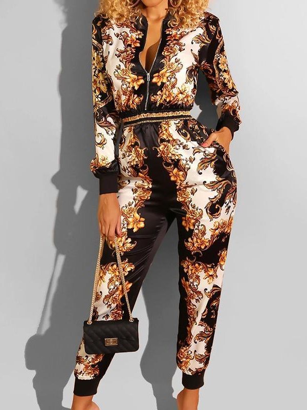 Vintage floral print jumpsuit women Casual long sleeve streetwear rompers womens jumpsuit Autumn fashion overalls feminina - Takalr