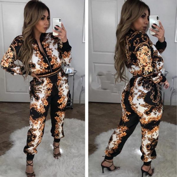 Vintage floral print jumpsuit women Casual long sleeve streetwear rompers womens jumpsuit Autumn fashion overalls feminina - Takalr