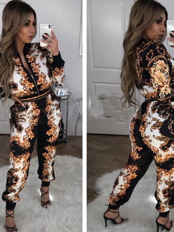 Vintage floral print jumpsuit women Casual long sleeve streetwear rompers womens jumpsuit Autumn fashion overalls feminina - Takalr