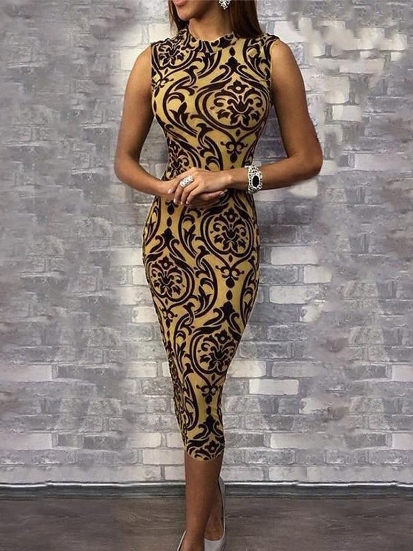 Vintage flower print bodycon midi dress Women sleeveless slim fit pencil summer dress Elegant party dresses vestidos verano 2019 - Takalr