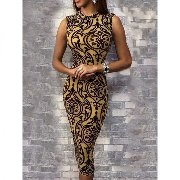 Vintage flower print bodycon midi dress Women sleeveless slim fit pencil summer dress Elegant party dresses vestidos verano 2019 - Takalr