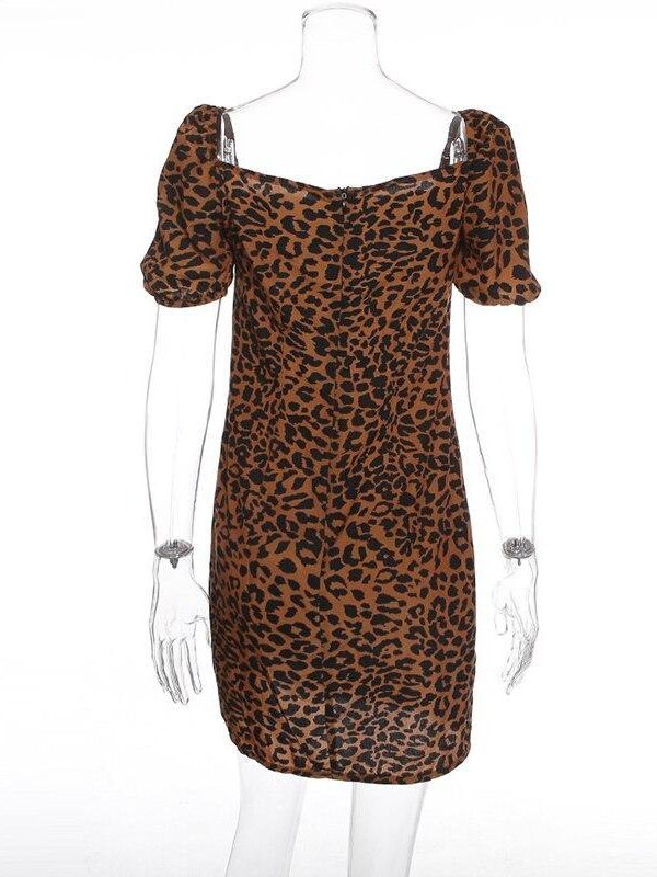 Vintage leopard print dress Women night clubg party dress Summer 2019 Mini bodycon dresses Front lace up vestidos de festa - Takalr