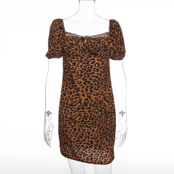 Vintage leopard print dress Women night clubg party dress Summer 2019 Mini bodycon dresses Front lace up vestidos de festa - Takalr