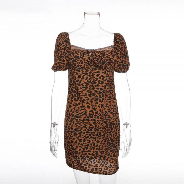 Vintage leopard print dress Women night clubg party dress Summer 2019 Mini bodycon dresses Front lace up vestidos de festa - Takalr