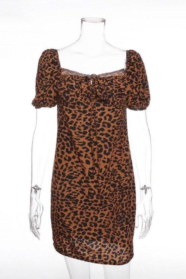 Vintage leopard print dress Women night clubg party dress Summer 2019 Mini bodycon dresses Front lace up vestidos de festa - Takalr