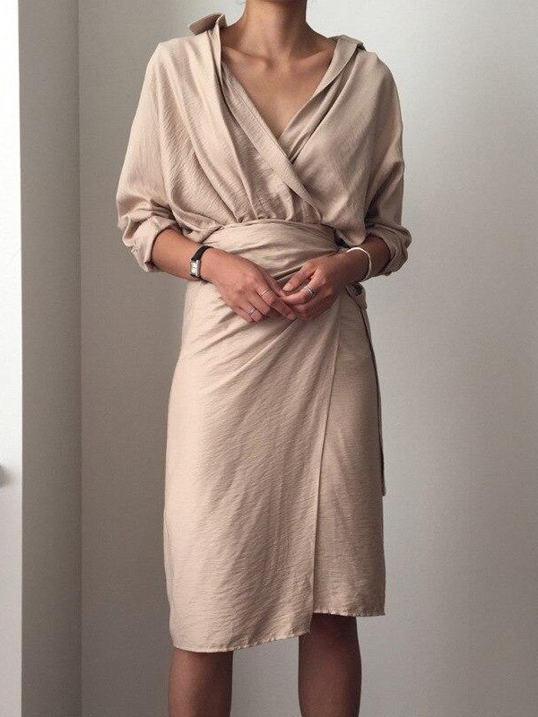 Vintage wrap shirt dress Women v neck front split tie waist dress Spring summer casual female dresses Elegant vestidos robe - Takalr