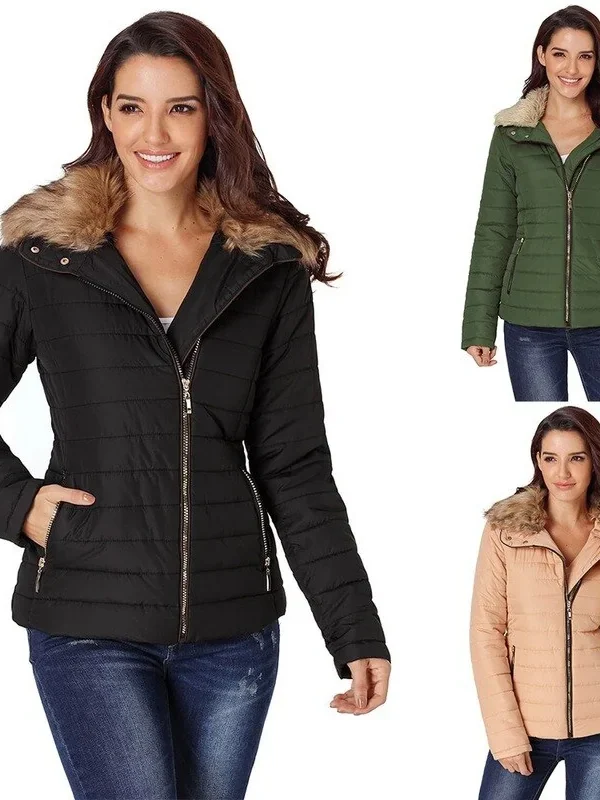 Winter Imitation Collar Long-sleeved Cotton Jacket Women Zippered Clothes