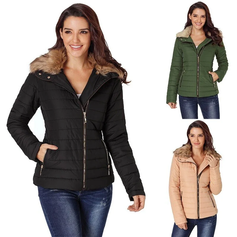 Winter Imitation Collar Long-sleeved Cotton Jacket Women Zippered Clothes