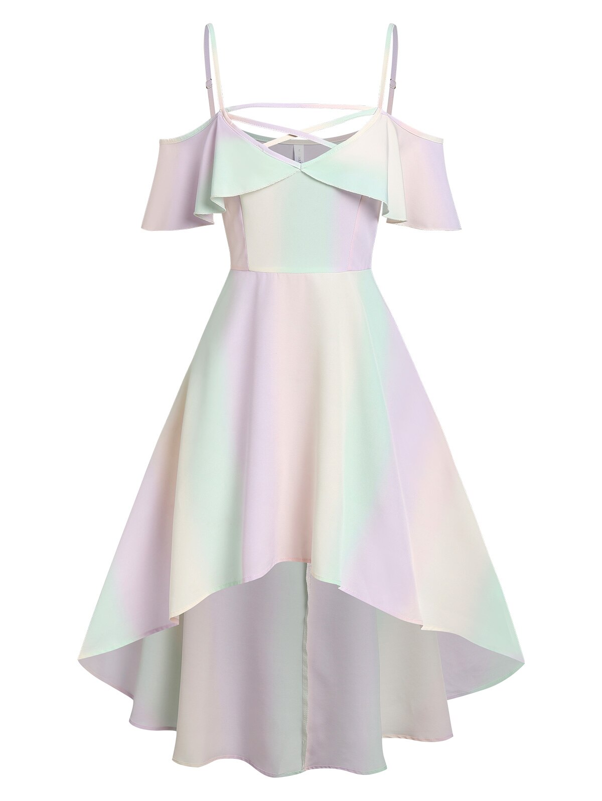 Elegant Vacation Dress Women Cold Shoulder Colorful High Low Dress Plus Size Casual Vintage Party Dress Midi Robe 3XL - Image 8