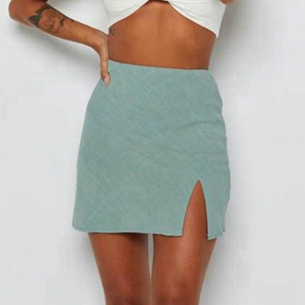 Women Clothes Summer Green Sexy Split High Waist Zipper A Line Mini Wrap Skirt Fashion Casual Short Skirts Womens Streetwear - Takalr