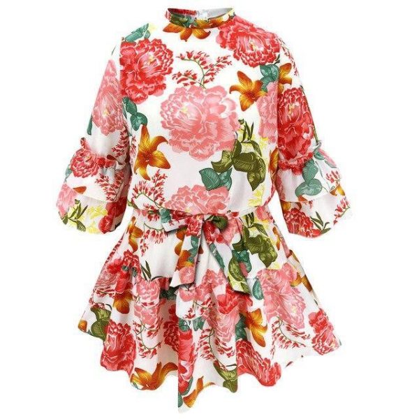 Women Dress Party Night Club Wear Casual Floral Printed Turtleneck Long Sleeve Ruffled Women A Line Dress  Long Sleeve Dress - Takalr