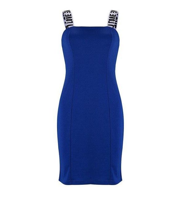 Women Dress Sexy Bodycon Dress Halter Zipper Letter Parinted Blue Sleeveless Party Dress Sexy Dress - Takalr