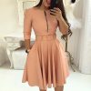 Women Fall Half Sleeve Elegant Tunic Party Dress Female O Neck Solid Zipper Belted Pleated Casual Office Dress Vestidos mujer - Takalr