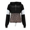 Women Hoodies Casual Sweatshirt for Women Leopard Printed Patchwork Zipper Pullovers Casual Sweatshirts - Takalr