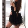 Women Long Sleeve Mesh Insert Black Dress Sexy Solid Mesh Organza Spliced Mini Dress Winter O-neck Mini Dresses - Takalr