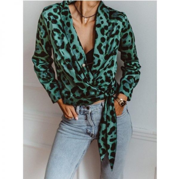 Women Long Sleeve T Shirt Leopard Print V Neck Wrap Tops Autumn Elegant Ladies Tshirt Streetwear Blusas Mujer - Takalr