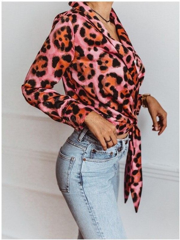 Women Long Sleeve T Shirt Leopard Print V Neck Wrap Tops Autumn Elegant Ladies Tshirt Streetwear Blusas Mujer - Takalr