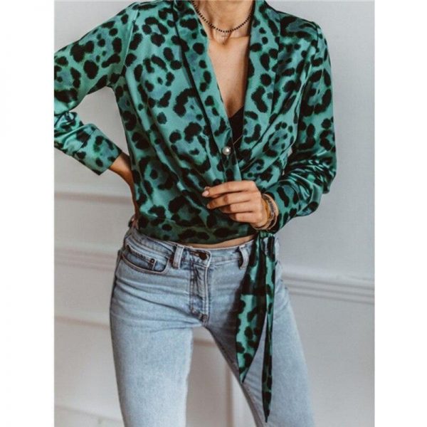 Women Long Sleeve T Shirt Leopard Print V Neck Wrap Tops Autumn Elegant Ladies Tshirt Streetwear Blusas Mujer - Takalr