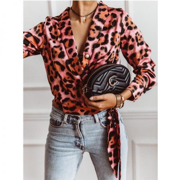 Women Long Sleeve T Shirt Leopard Print V Neck Wrap Tops Autumn Elegant Ladies Tshirt Streetwear Blusas Mujer - Takalr