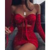 Women Off Shoulder Glitter Dress Long Sleeve Solid Sexy Party Strapless Mini Dresses Bust Tied Bodycon Ruched Dresses Vestidos - Takalr