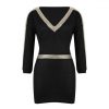 Women Party Night Clbu Wear Sexy Low Cut Patchwork Long Sleeve Elastic Waist Women Mini Dress Sexy Dress - Takalr