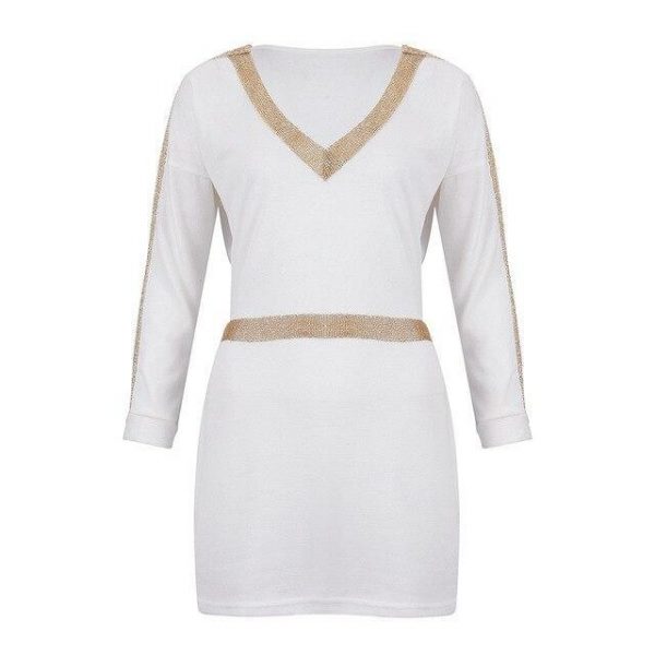 Women Party Night Clbu Wear Sexy Low Cut Patchwork Long Sleeve Elastic Waist Women Mini Dress Sexy Dress - Takalr