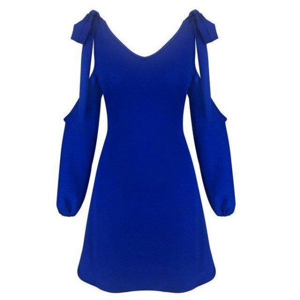 Women Party Night Club Dress Casual Off Shoulder Low Cut Blue Bandage Women Dress Sexy Dresses  A Line Dress Women - Takalr