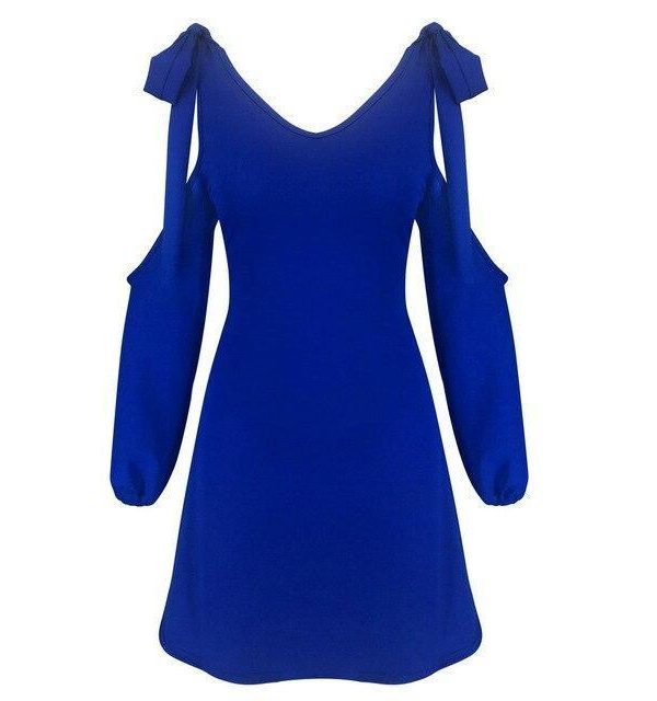 Women Party Night Club Dress Casual Off Shoulder Low Cut Blue Bandage Women Dress Sexy Dresses  A Line Dress Women - Takalr