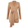 Women Party Night Club Wear Fashion Sexy Low Cut Solid Color Long Sleeve Bandage Women Mini Dress Sexy Dress - Takalr