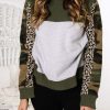 Women Pullovers Casual Leopard Camouflage Printed Patchwork Long Sleeve Women Sweatershirts Fall Tops - Takalr