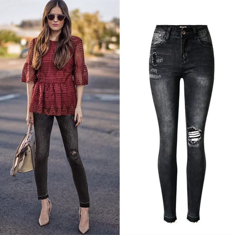 Women Ripped Jeans Skinny Highwaist Jeans 201 Pants Jean Slim Femme - Image 9