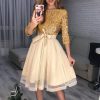 Women Sequin Mesh Patchwork A-line Party Dress Sequins Tight Waist Layered Mesh Dress Elegant Ladies 3/4 Sleeve formal Dresses - Takalr