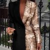 Women Sequined Patchwork Blazer Dress Colorblock Sequins Long Sleeve Dress Elegant Buttoned Turn Down Collar Office Dresses - Takalr