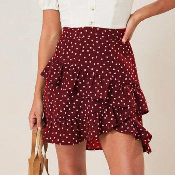 Women Sexy  High Waist Skirt Red Polka Dot Printed Ruffled Women Skirt Warp Skirt Mini Skirt Bodycon Skirt - Takalr