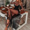 Women Sexy Mesh Dot Print Maxi Party Dress Long Sleeve O Neck High Waist Sexy Evening Dress Solid Vetidos - Takalr