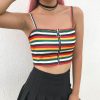 The Best Women Sexy Tank Top Vest Blouse Sleeveless Summer Zipper Crop Top Shirt Cami Top Casual Rainbow Stripe Shirt Online - Takalr